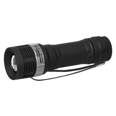 Obrázek EMOS LED kapesní svítilna se zoomem, IP43 vodotěsná a mrazuvzdorná, 75 lumenů, dosah světla 125 metrů, doba provozu 15 hodin P4702 černá 3,5 x 12 cm
