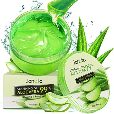 Obrázek Janolia aloe Vera gel, 300 ml gel na obličej, přírodní extrakt z vera, uklidňující a hydratační, ochrana proti slunci samoopalovací prostředek, tělo, spálení od slunce