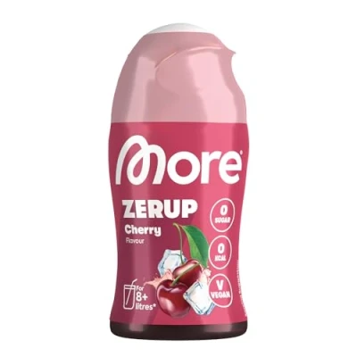 Obrázek MoRE Zerup, Cherry, 65 ml, pro až 8 l hotového nápoje, sirup bez cukru s pravými extrakty z ovoce, veganské, zero kalorie vyrobeno v Německu