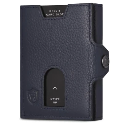 Obrázek VON HEESEN Slim Wallet s RFID ochranou Mini peněženka pánská a dámská malá pouzdro na kreditní karty malá, tmavě modrá, XL přihrádka mince