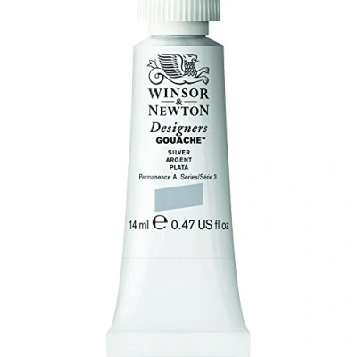 Obrázek Winsor &amp; Newton 605617 Designer kvaš stříbrná, tuba 14 ml matné krycí kvašové barvy, ideální pro malby, brilantní, stálobarevné barvy s velkou silou