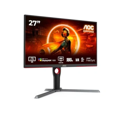 Obrázek AOC Gaming Q27G3XMN 27 palců QHD monitor, 180 Hz, FreeSync Prem. Pro., HDR1000 (2560x1440, 1 ms GtG, HDMI, Display Port) černo červený