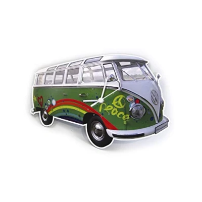 Obrázek BRISA VW Collection Volkswagen nástěnný dílna hodiny s ukazatelem času Clock v designu T1 Bus (Peace/Bunt)