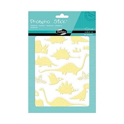 Obrázek Maildor AE105O Packung Sticker Phospho&#039; Stick (mit Glitter Effekt, 2 Bögen in Format DIN A6, 10,5 x 16 cm, ideal für Kinder ab 5 Jahren, Dino) 38 Stickers