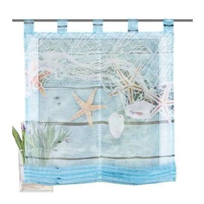 Obrázek Home fashion Roleta se smyčkami voál digitální potisk MARITIM, polyester, modrá, 140 x 80 cm