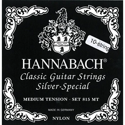 Obrázek Hannabach struny pro klasickou kytaru série 815 Medium Tension Silver Special (univerzální téměř každý nástroj, struny, klasická kytara, vyrobeno v Německu, 10strunná), černá