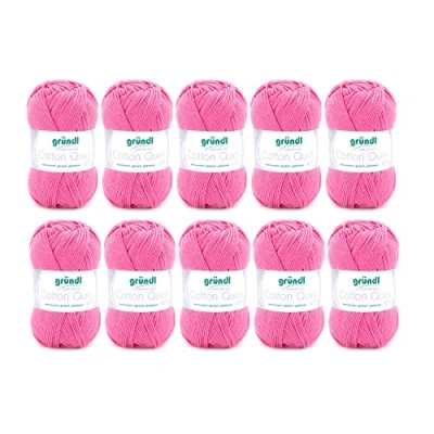 Obrázek Gründl Cotton Quick Uni pletací příze / háčkovací příze, 10 klubíček à 50 g (barevná ze 100% bavlny, certifikováno Öko Tex, 125 m, tloušťka jehlic: 3 4, x g), malina