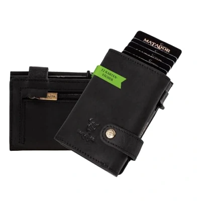 Obrázek MATADOR Slim Wallet London kožené pouzdro na kreditní karty s POP UP přihrádkou mince a RFID ochranou malá peněženka dárkovým balením,