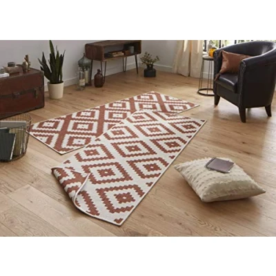Obrázek NORTHRUGS Venkovní koberec Malta, obracecí, odolný proti povětrnostním vlivům, moderní geometrický vzor, běhoun na balkon, terasu, zahradu, zimní do obývacího pokoje, vodotěsný, polypropylen,