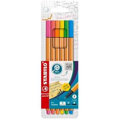 Obrázek Fineliner STABILO point 88 balení po 6 ks neonové barvy