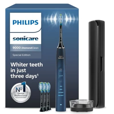 Obrázek Philips Elektrický zubní kartáček řady 9000 Sonicare DiamondClean sonický kartáček, čistší zuby a péče o ústní dutinu se 4 hlavicemi kartáčku C3 Premium Plaque Defense, akvamarine (model