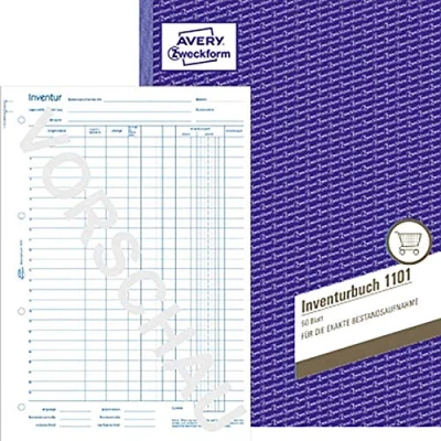 Obrázek AVERY Zweckform 1101 Inventurbuch (A4, 50 inventurních formulářů, mikroperforovaná a 4násobně děrovaná, pro pravidelný přesný záznam řádků vhodná ruční i psací stroje) bílá