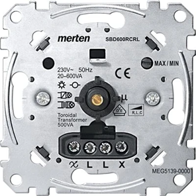 Obrázek Schneider Electric Merten MEG5139 0000 stmívací spínač, zapuštěný univerzální nástavec pro stmívatelné LED žárovky, žárovky 20 600 W/VA, fázové řezání nebo fázový úsek