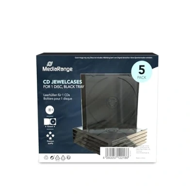 Obrázek MediaRange BOX31 CD prázdný obal (na 1 disk, 10,4 mm, balení po 5 kusech) černý zásobník