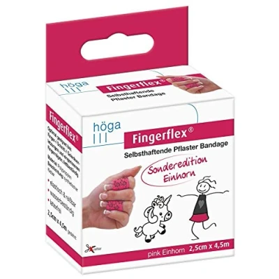 Obrázek Fingerflex 15571642 růžový jednorožec. Speciální edice. 2,5 cm x 4,5 m natažený. Samolepicí náplasti Bandáž. Elastická &amp; odolná proti roztržení. Voděodolná, bez latexu