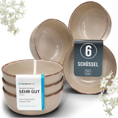 Obrázek Kameninové misky na müsli 6 osob. Rustic Vysoce kvalitní venkovský styl TEST VELMI DOBRÁ miska sada misek do myčky, mikrovlnné trouby a poškrábání Malé mísy, Pure Living v