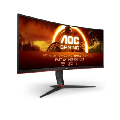 Obrázek AOC Gaming CU34G2XPD 34palcový WQHD Curved monitor, 180 Hz, rychlá VA, 1 ms GTG, FreeSync Premium, HDR400, výškově nastavitelný stojan (3440 x 1440, HDMI, DisplayPort, USB hub)