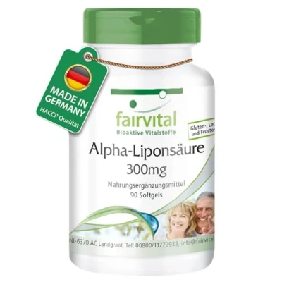 Obrázek Fairvital Kapsle s kyselinou lipoovou 300 mg (alfa lipoic acid, ALA) na 3 měsíce vysoké dávky 90 měkkých gelů