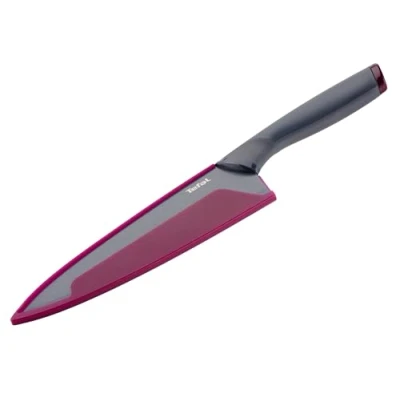 Obrázek Tefal K12202 Fresh Kitchen Kochmesser 20 cm Klinge aus Edelstahl mit titanverstärkter Antihaftbeschichtung ergonomischer Griff inkl. farbiger Schutzhülle spülmaschinenfest Schwarz/Dunkelrot