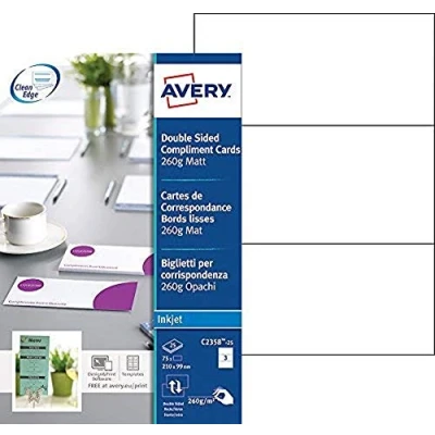 Obrázek Pochette de 75 cartes correspondance 210 x 99 mm AVERY Quick&amp;Clean 260 g impression recto verso
