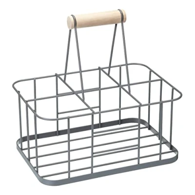 Obrázek KitchenCraft Living LNBCARRIER Nostalgia Kovový drát Košík na láhve mléko/nosič lahví vína, držák 6 skleněných s mlékem, 29 x 20 13 cm šedá
