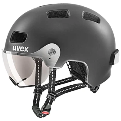 Obrázek uvex rush visor lehká City helma pro dámy a pány s hledím vč. LED světla dark silver matná 58 61 cm