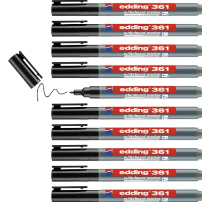 Obrázek edding 361 popisovač na bílou tabuli černý 10 tužek kulatý hrot 1 mm stíratelný tabuli, flipchart, magnetickou nástěnku, nástěnku sketchnoty