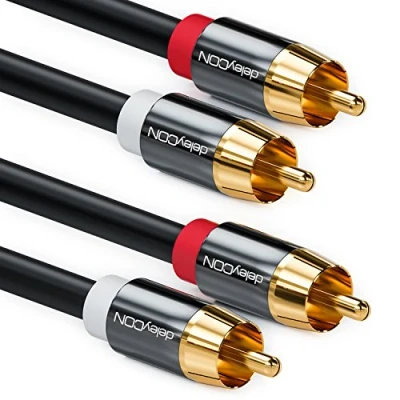 Obrázek deleyCON 2m Cinch kabel Stereo Audio RCA 2x konektor k HiFi zařízení Receiver Domácí kino Blu Ray Player černý