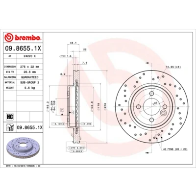 Obrázek BREMBO 09.8655.1X brzdové kotouče