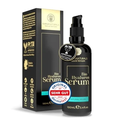 Obrázek bio hyaluronové sérum s vysokou dávkou 100 ml + Vit E &amp; B5 7násobné kyselinou hyaluronovou ✓ 100% veganské a koncentrát proti vráskám přírodní kosmetika vyrobeno v