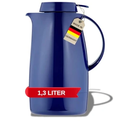 Obrázek Helios Servitherm termoska tmavě modrá 1,3 l 6 h teplé udrží nápoje a studené ovládání jednou rukou robustní design pro kávu čaj