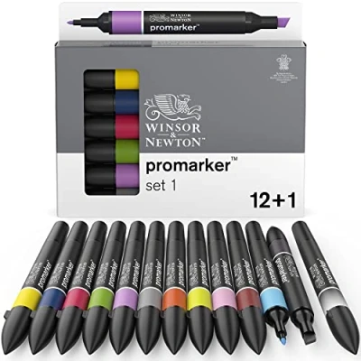 Obrázek Winsor &amp; Newton 0290137 ProMarker, profesionální popisovač rozvržení 2 hroty, jemné a široké pro kresby, design 13 barev sada 1