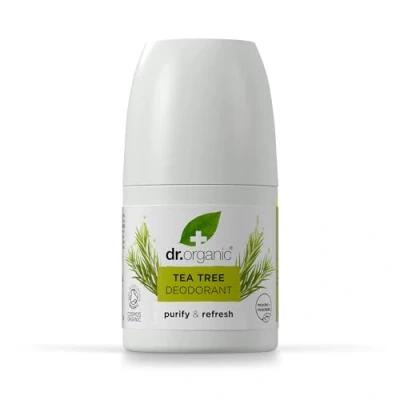 Obrázek Dr Organic Tea Tree Deodorant, bez hliníku, pro muže a ženy, přírodní, veganský, pokusů na zvířatech, parabenů SLS, recyklovaný recyklovatelný, certifikováno Bio, 50 ml