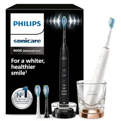 Obrázek Philips Elektrický zubní kartáček Sonicare DiamondClean 9000, dvojité balení, se sonickou technologií včetně aplikace, tlakový senzor, 4 režimy čištění, 3 stupně intenzity, černý a