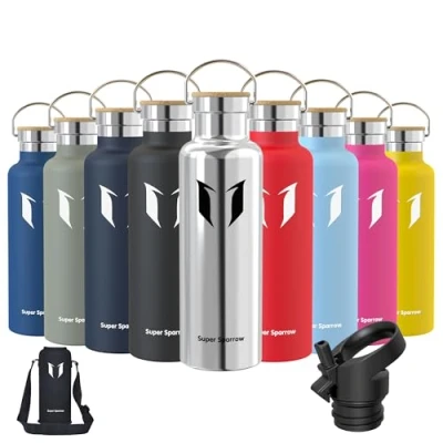 Obrázek láhev na pití Super Sparrow z ušlechtilé oceli, vodu, 500 ml, 750 1000 izolační láhev, perfektní termoska pro běh, fitness, jógu, do přírody a kempování, neobsahuje BPA, Ušlechtilá ocel