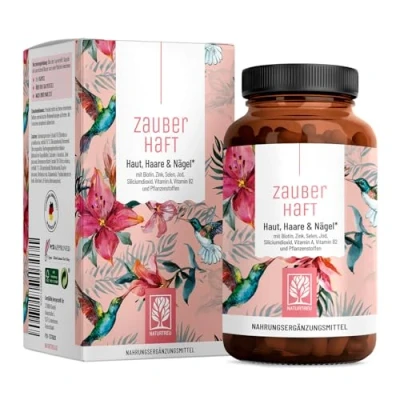 Obrázek Vitamíny na vlasy 451 mg křemíku ve vysokých dávkách a biotin zinek selen pro kyselina křemičitá z bambusu, mědi, jódu, kopřivy vitamínů B 120 kapslí veganské Německa