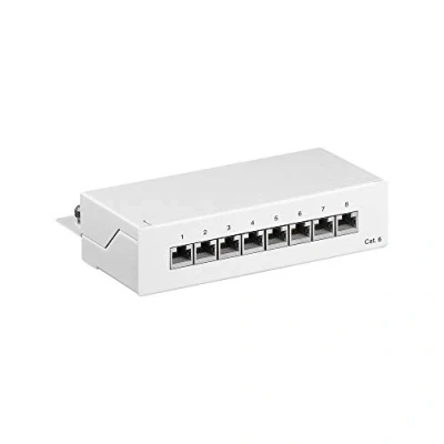 Obrázek Goobay 62069 CAT 6 patch panel 8 portů / RJ45 zdířky síťová zástrčka 250 MHz LAN pole 1 HE distribuční mini desktop montáž na stěnu bílá