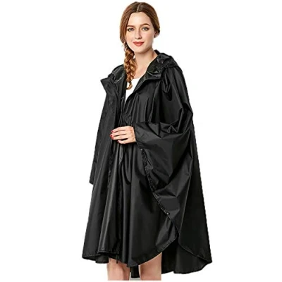Obrázek NUUR Damen Regenponcho Regenmantel Unisex Regenjacke Wasserdicht Regencape Wiederverwendbar mit Kapuze Schwarz