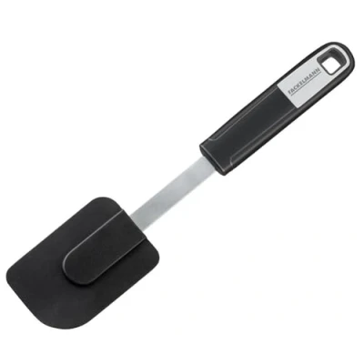 Obrázek FACKELMANN Škrabka na těsto 26 cm Sense, praktická špachtle pro potažené kuchyňské náčiní, s protiskluzovou rukojetí Soft Touch (barva: stříbrná/černá), množství: 1 kus