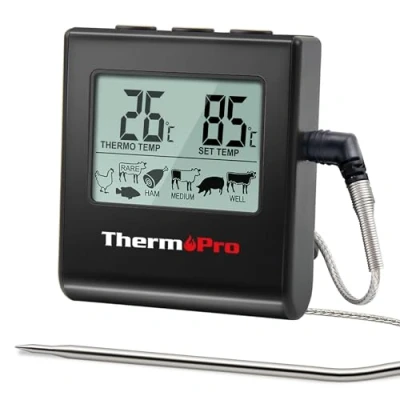 Obrázek ThermoPro TP16 teploměr na maso Grilovací digitální pečení do trouby kuchyně s časovačem pro BBQ, gril, udírna, černý