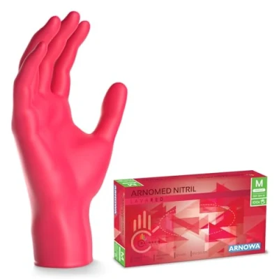 Obrázek ARNOMED jednorázové rukavice červené 100 kusů/krabice, nitrilové M, rukavice, bez pudru, gumové latexu, na jedno použití ve XS, S, L &amp; XL