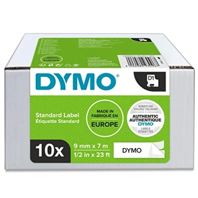 Obrázek DYMO Originální D1 etiketovací páska černá na bílé 9 mm x 7 m samolepicí pro popisovací přístroj LabelManager 10 kazety etikety