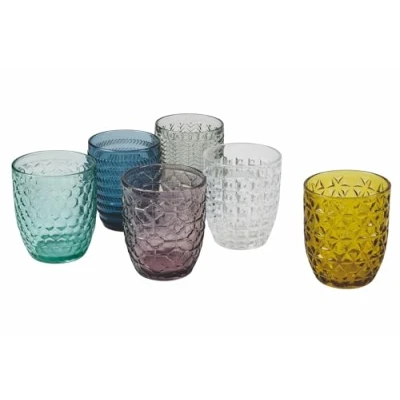 Obrázek Villa d&#039;Este Home Tivoli Geometrie Set Wassergläser aus farbigem Glas mit geprägter Verarbeitung, 240 ml, 6 Stück, Mehrfarbig