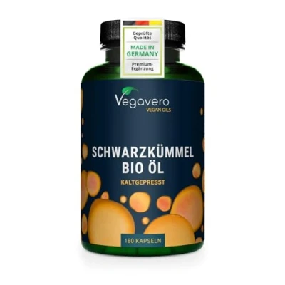 Obrázek BIO kapsle z černého kmínu žádná želatina 1000 mg egyptský olej 550 kyseliny linolové + 15 thymoquinonu německá výroba od Vegavero® Nigella sativa 180 kapslí