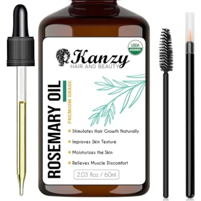 Obrázek Kanzy rozmarýnový olej na vlasy 60 ml Diluted čistý pro vousy, obočí, řasy a růst vlasů, stejně jako k ošetření svědivé pokožky hlavy vypadávání vlasů u žen/mužů