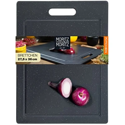 Obrázek Moritz &amp; Krájecí prkénko plast 36 x 27,5 cm bez BPA Kuchyňské se vzhledem žuly Cutting Board s protiskluzovými nohami, otevírací otvor drážkou na šťávu
