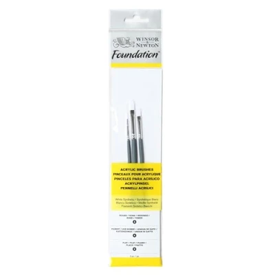 Obrázek Winsor &amp; Newton 5295003 Foundation sada štětců, akrylové štětce, 3 ks, kulatý štětec č. 2, plochý Filbert 4 krátká rukojeť