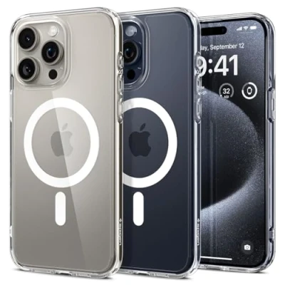 Obrázek Spigen Pro iPhone 15 Max Ultra Hybrid MagFit pouzdro [Anti Yellowing] Case obal na mobil průhledný tenký kompatibilní s MagSafe bílé