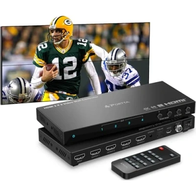 Obrázek HDMl Video Wall Controller 2x2 4K, PORTTA Processor with 11 Splicing Modes, RS232, 180 Rotate, Audio Extractor, 2x2,1x2,1x3,1x4,2x1,3x1x4x1, 4 tv Screens into 1 Display