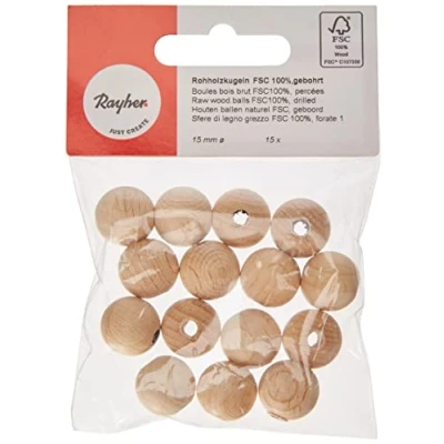 Obrázek Rayher 6248700 Rohholz kuličky FSC 100%, vrtaný, 15 mm Ã ̧, 4 DL, SB 70 BT